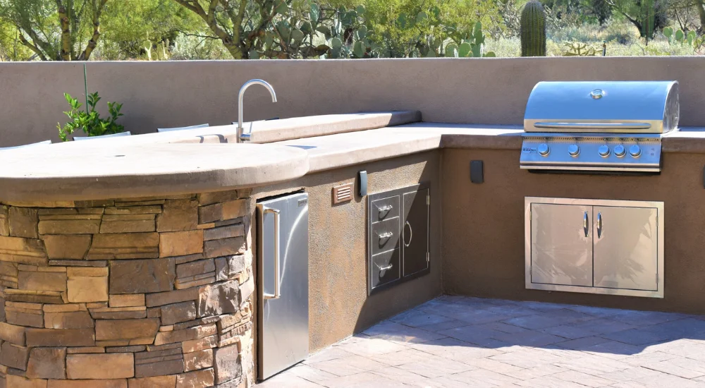 Custom Outdoor Kitchen With Grill And Stone Base In Tucson Custom Outdoor Kitchen With Grill And Stone Base In Tucson
