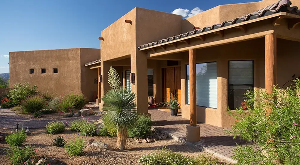 Desert home with xeriscape front yard landscaping Desert home with xeriscape front yard landscaping