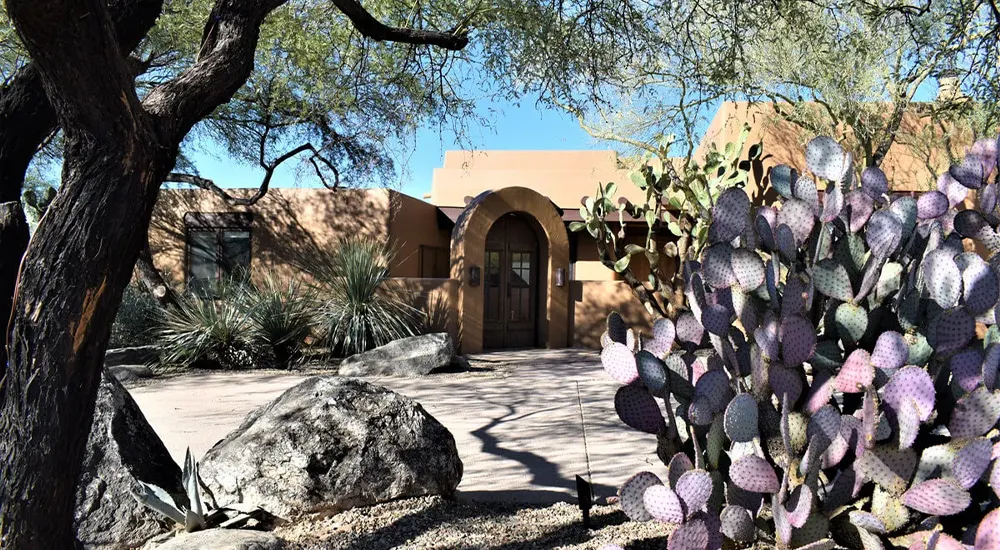 Desert home with cactus and xeriscape landscaping Desert home with cactus and xeriscape landscaping