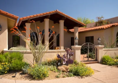 Beautiful Southwest Home Entry With Lush Courtyard Garden Landscaping