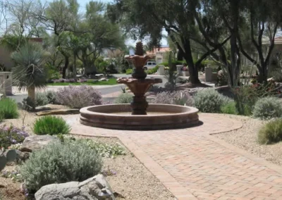 Classic Three Tier Fountain In Landscaped Tucson Courtyard