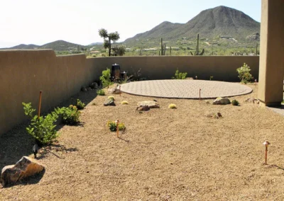 Clean Desert Landscape With Circular Patio And Simple Plant Arrangement