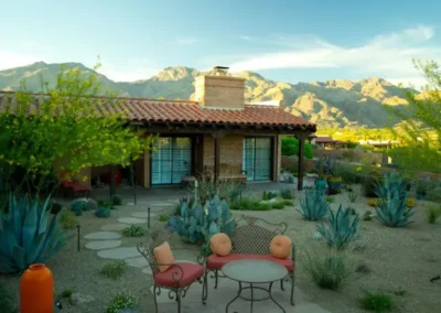 Courtyard With Desert Plants And Tucson Mountain Backdrop