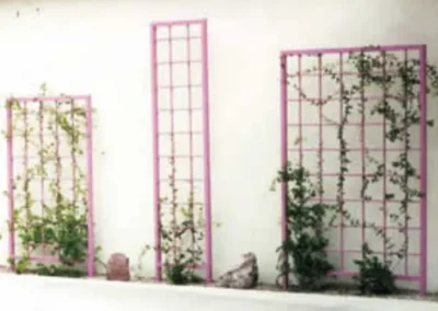 Decorative Pink Metal Trellis Panels With Climbing Plants