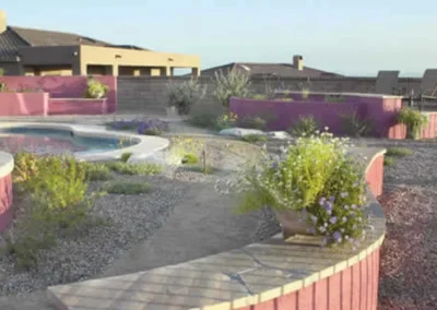 Multi Level Curved Retaining Walls With Desert Plants And Gravel Landscaping