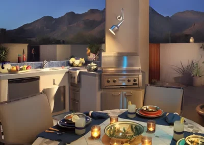 Outdoor kitchen in Tucson landscape with mountain views