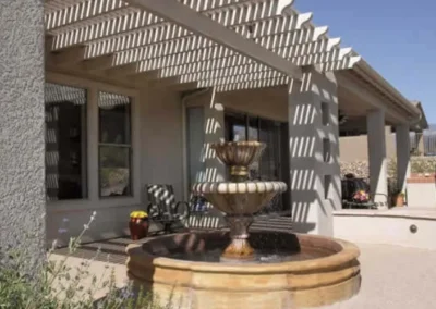 Outdoor Courtyard Fountain With Pergola In Tucson