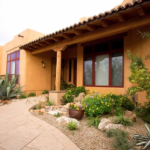 Pergola patio with fountain