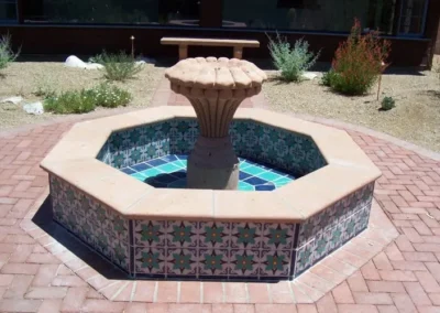 Southwestern Tile Fountain With Turquoise Water In Tucson