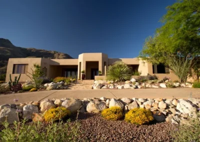 Tucson Front Yard With Boulders And Golden Barrel Cactus