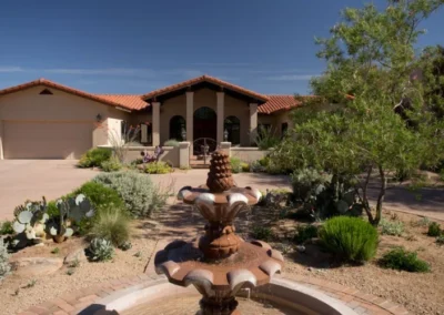 Tucson Landscape Design With Three Tier Fountain