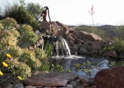 Tucson Xeriscape Waterfall Under Mesquite Canopy