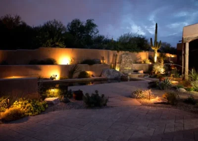 Backyard Desert Oasis Fire Feature Lighting