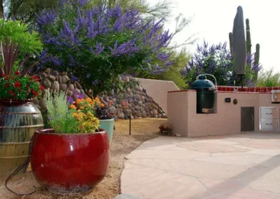 Colorful Desert Planters Outdoor Kitchen