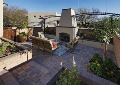 Desert Patio Fireplace Pergola Design