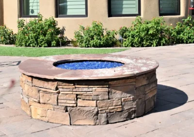 Stone Firepit Blue Glass Patio