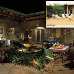 New outdoor living area with Mexican fountain and brick paving | 2005 ALCA Judges Award | 2008 APLD Merit Award