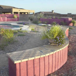 Walls and raised planters in pool area
