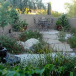 Lush and water efficient entry courtyard planting with flagstone seating area | Monrovia Nurseries 2011 Distinctively Better Plant Design Award